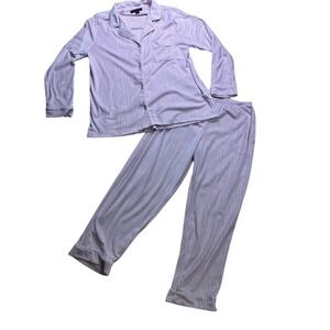 Donna Karan Pajama Set Womens Medium Pink Polka Dot Fleece 2pc Sleepwear